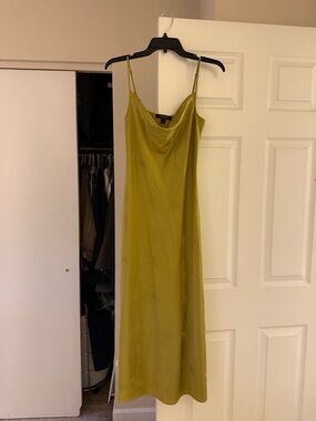 All Saints Slip Midi Dress in Olive Green - Satin Cowl Neck